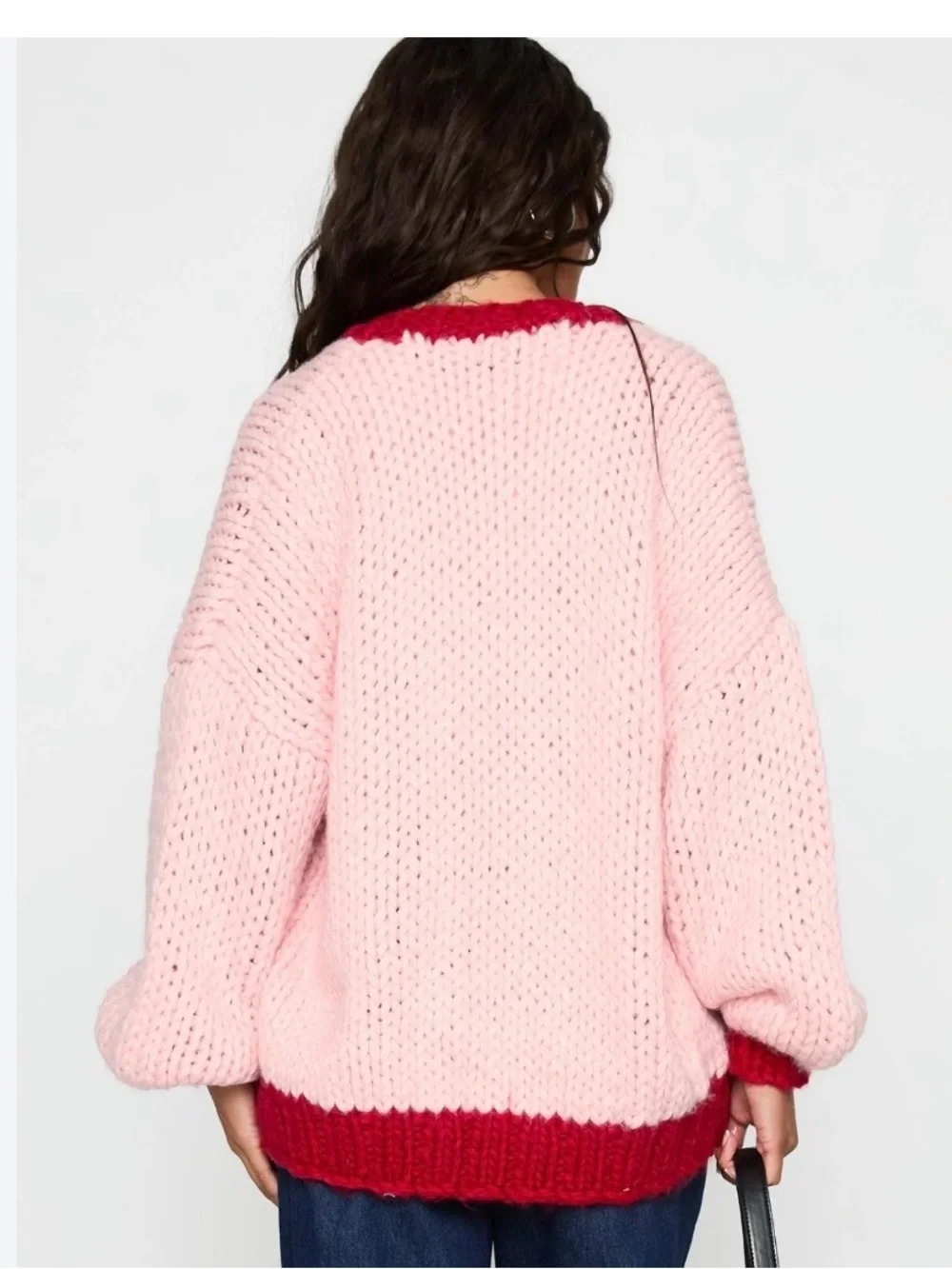 New Princess Polly Lester Chunky Knit Cardigan Sweater Pink Red M / L Oversized